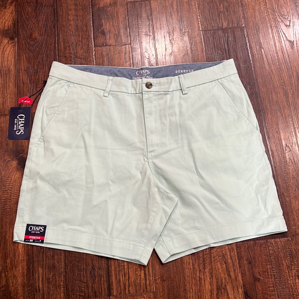 Chaps Flat Front Stretch Mint Green Shorts. Waist 36 Inseam 7